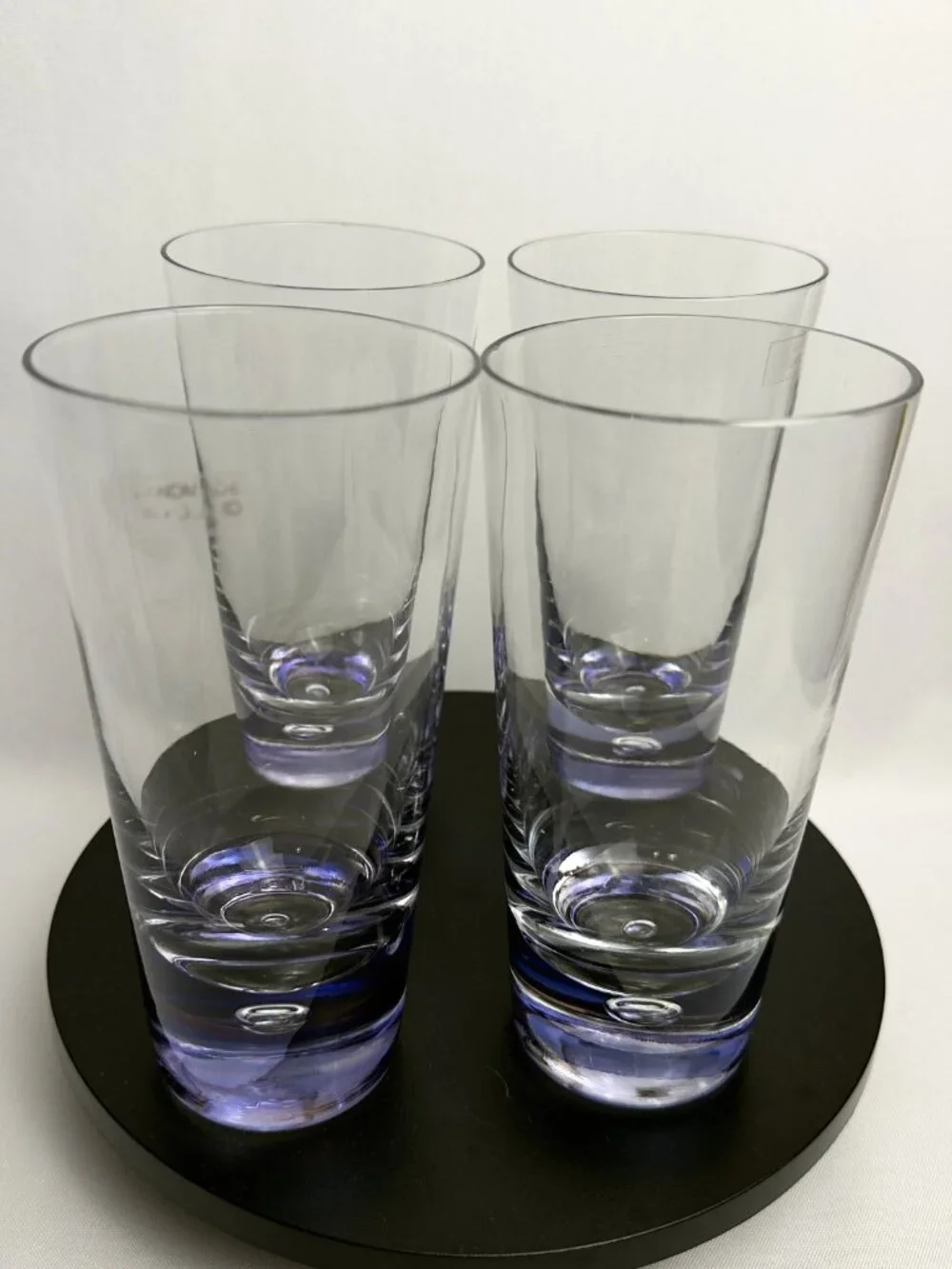 Handmade Polish Vintage Glass Tumblers 12 oz Blue/Purple Bubble Base Set of 4